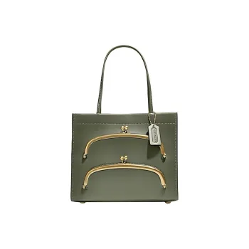 COACH Cow Leather Tote Bag Shopping Bag Shoulder Bag Crossbody Bag Handbag Small Size Women's Olive Green