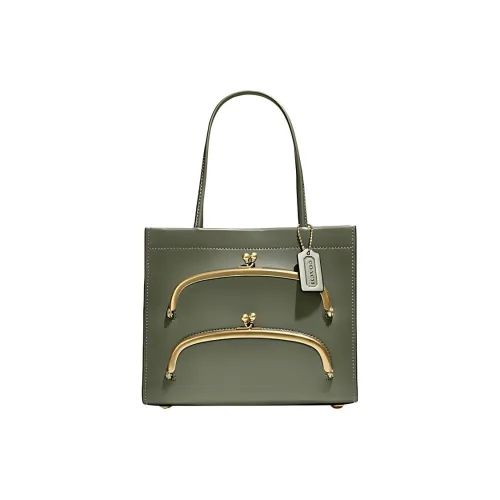 COACH Cow Leather Tote Bag Shopping Bag Shoulder Bag Crossbody Bag Handbag Small Size Women's Olive Green