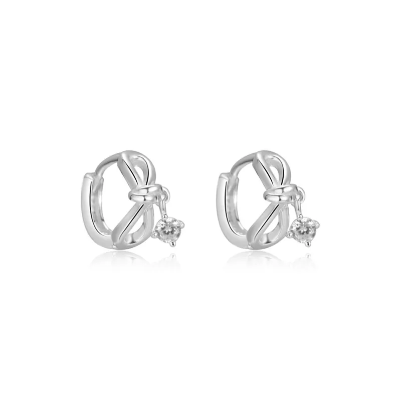 KwOnline S999 Silver Zircon Earrings Women's-0