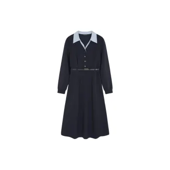 Mo Han Yi Mei New Year Long Sleeved Dresses Women's Navy Blue