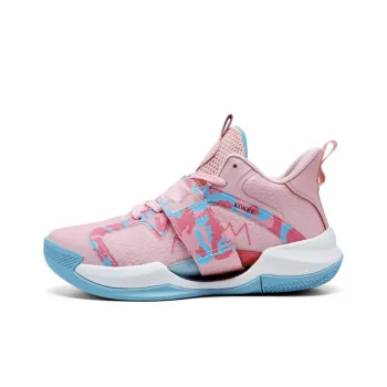 Cool Odd Abrasion Resistant Breathable Lightweight Cushioning Mid Top Children's Basketball Shoes Pink Teenagers