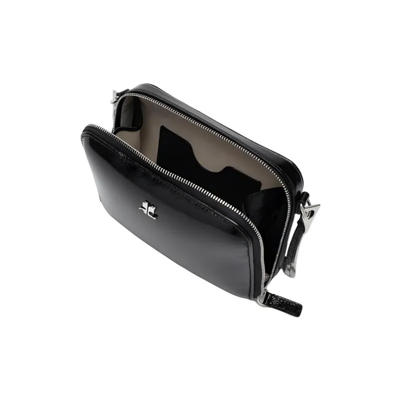 COURREGES Leather Shoulder Bag, Crossbody Bag, Handbag Women's Black-4