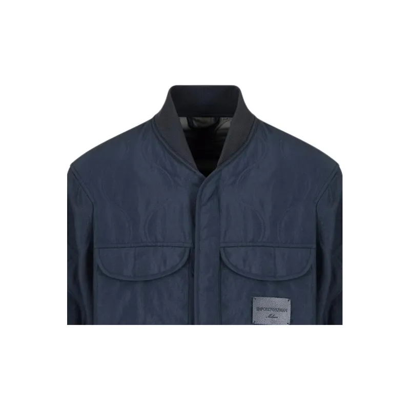 EMPORIO ARMANI Two tone Wave Motif Quilted Nylon Blouson-4