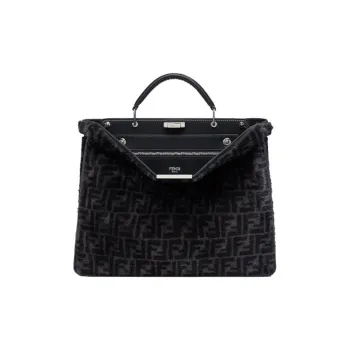 FENDI Peekaboo ISeeU Sheep Wool Calfskin Tote Bag Shoulder Bag Crossbody Bag Handbag Medium Size Men's Black
