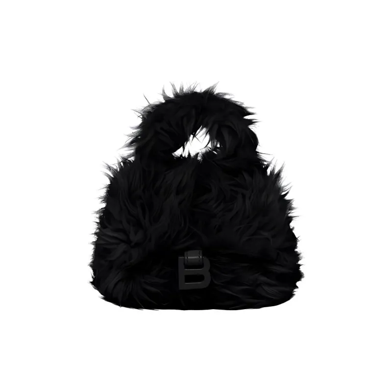 Balenciaga Hourglass Plush Hourglass Bag Coin Purse One Shoulder Handbag Crossbody Bag Mini Women's Black-0