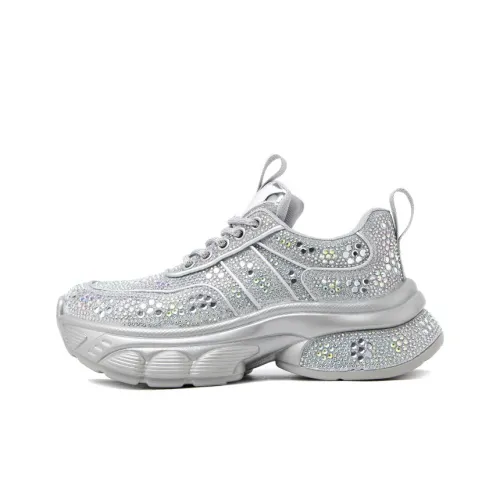 CAMEIDO Cushioning Height Increase Low Top Chunky Sneakers Women's Silver