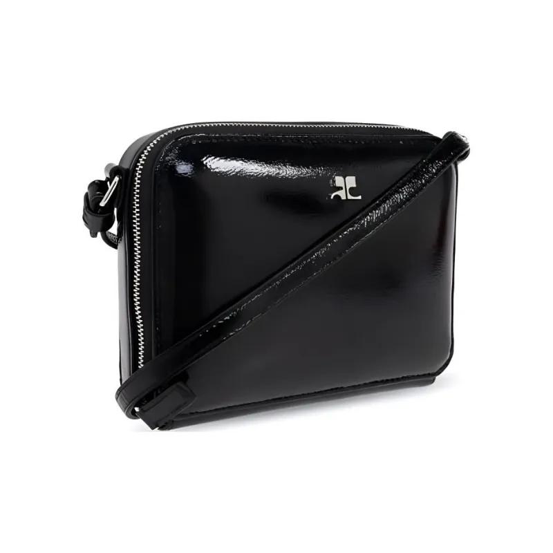 COURREGES Leather Shoulder Bag, Crossbody Bag, Handbag Women's Black-2