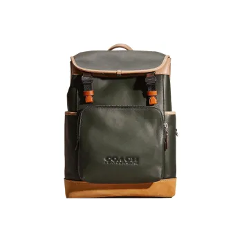 COACH League Calfskin Backpack Large Size Men's Amazon Green Multi