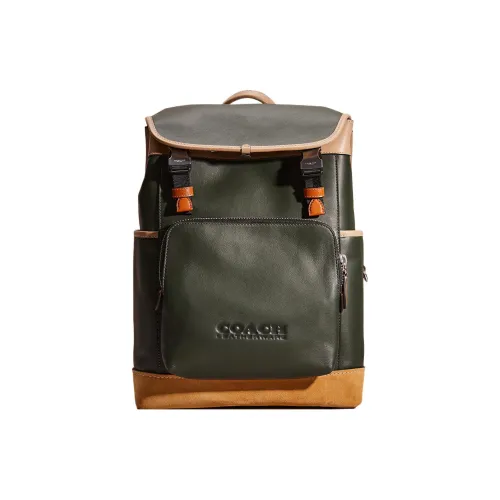 COACH League Calfskin Backpack Large Size Men's Amazon Green Multi