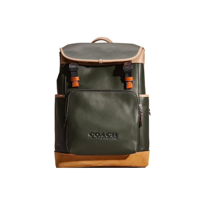 COACH League Calfskin Backpack Large Size Men's Amazon Green Multi-0
