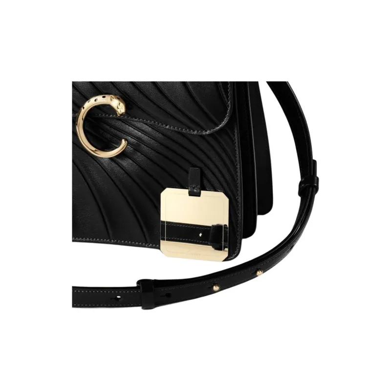 CARTIER PANTHÈRE Calfskin One Shoulder Handbags Small Size Women's Black-3