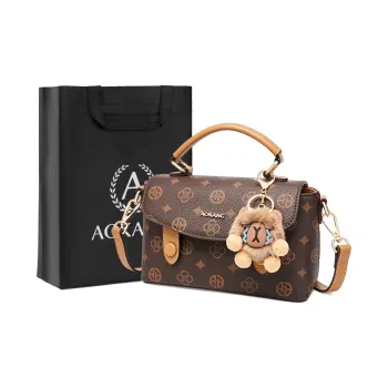 AOKANG PVC With Synthetic Leather Crossbody Bag, Handbag Small Size Women's Coffee/Ecru