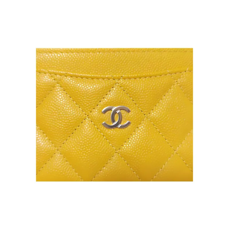 CHANEL Cow Leather Coin Purses Card Holders Regular Women's Yellow Cream-1