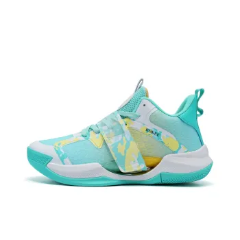 Cool Odd Abrasion Resistant Rebound Lightweight Cushioning Mid Top Children's Basketball Shoes White Green Teenagers