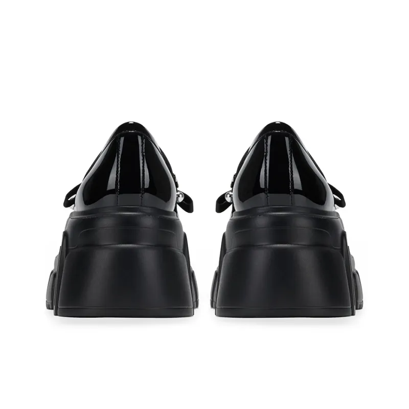 GG CC Fashion Small Leather Shoes Platform Loafers 7.5cm Women's Black-3