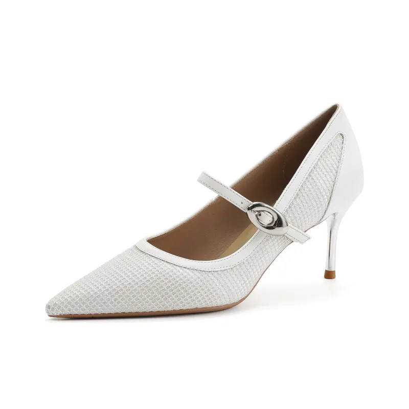 Ainer cat Slim Heel High Heels 7cm Women's White-1