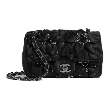 CHANEL Silk Satin Flap Bag Mini Women's Black