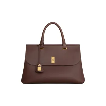 CELINE Calfskin Tote Bag Shopping Bag Handbag Medium Size Women's Mountain Walnut Wood Color