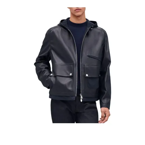 HERMES Leather Jacket Men's Black