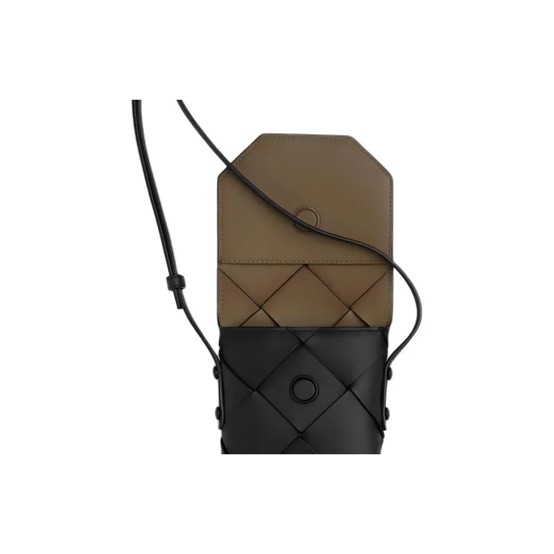 Bottega Veneta Calfskin Cell Phone Pouch Men's Black & Pineapple Yellow-3