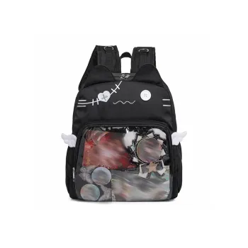 UNITE STAR Nylon Fabric Capacity Transparent Pain Layer Beancard Badge Versatile Backpack Women's Blue/Pink/Black