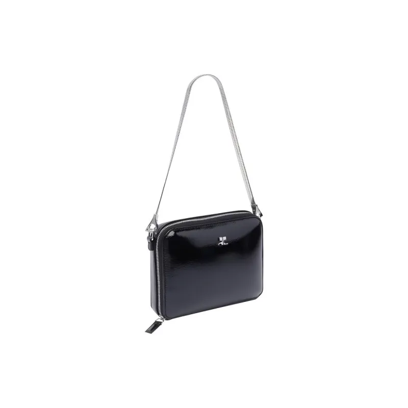 COURREGES Leather Shoulder Bag, Crossbody Bag, Handbag Women's Black-1