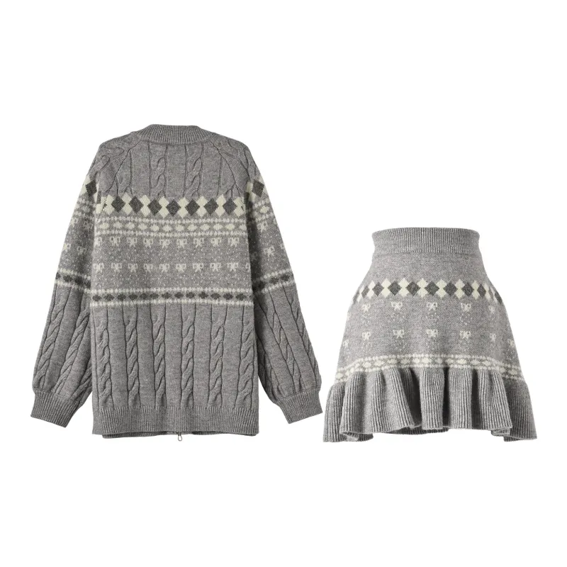 SNBL Two Piece Skirt Sets Women's Gray-1