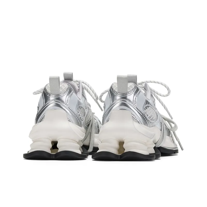 GG CC Urban Techwear Platform Casual Shoes Anti Slip Wear Resistant Low Top Distressed Chunky Sneakers Women's Silver-3