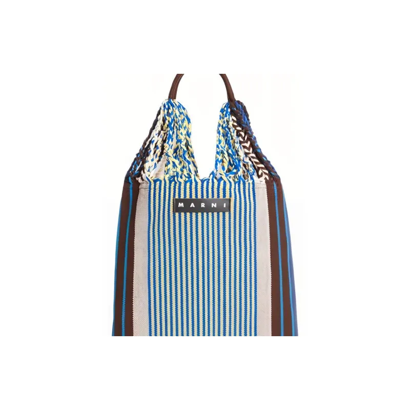 MARNI Fabric Hammock Bag Handbag Small Size Women's Blue & Gray-3