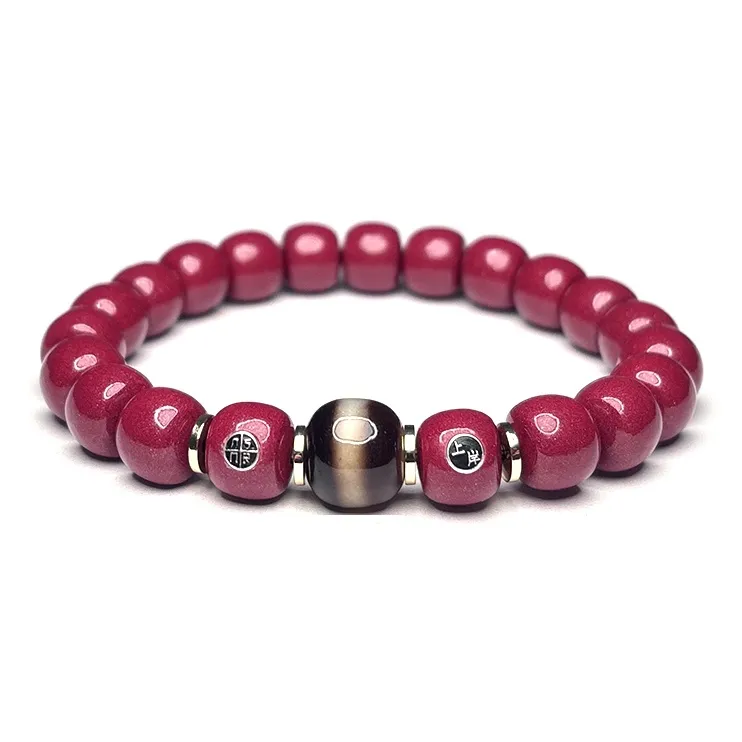 MOUNTAINS AND MANS Cinnabar New Chinese Style Prosperity And Good Luck Beaded Bracelet Unisex-4