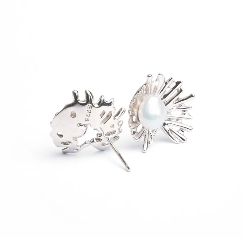SANWUBALUOKE Freshwater Pearl Stud Earrings Unisex Silver-1