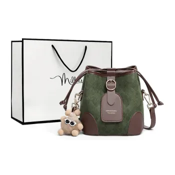 MILLIE'S Fabric, Synthetic Leather Bucket Bag, Shoulder Bag, Crossbody Bag Regular Women's Green