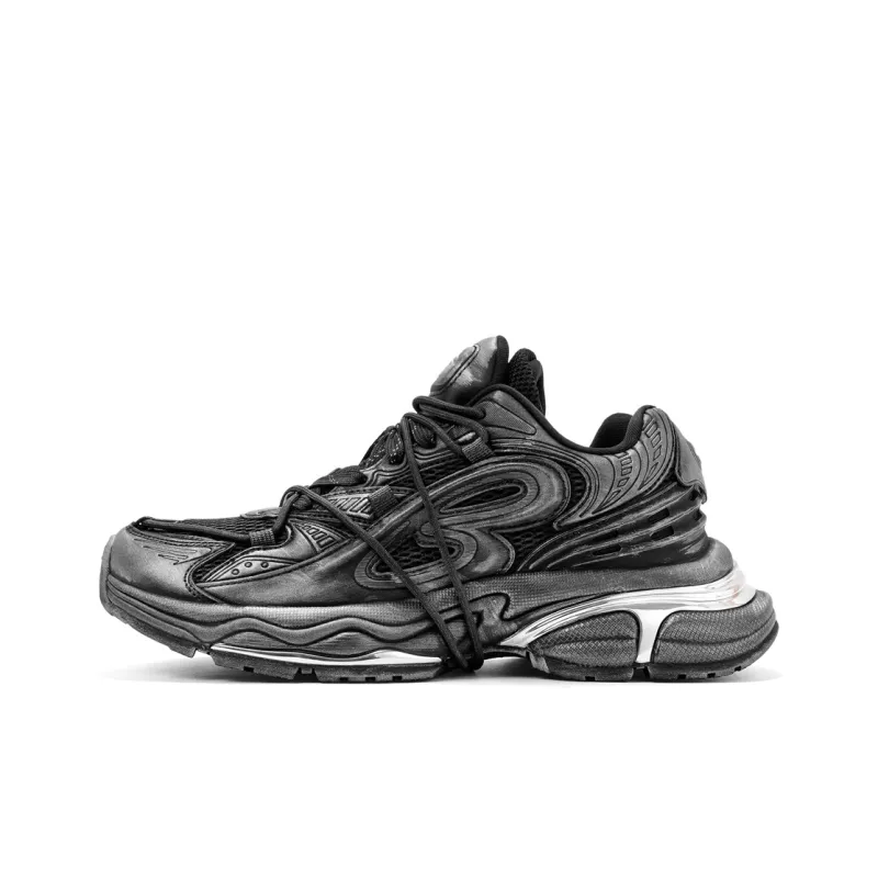 BASLS Seat Mountain Carved Black Warrior Lace-Up Slip-Resistant Coverage Low-Top Chunky Sneakers Unisex-13