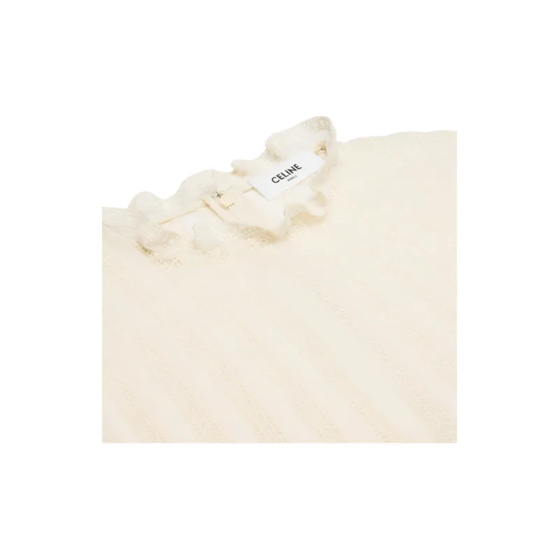 CELINE Cropped Blouse In Muslin Cotton And Wool-2
