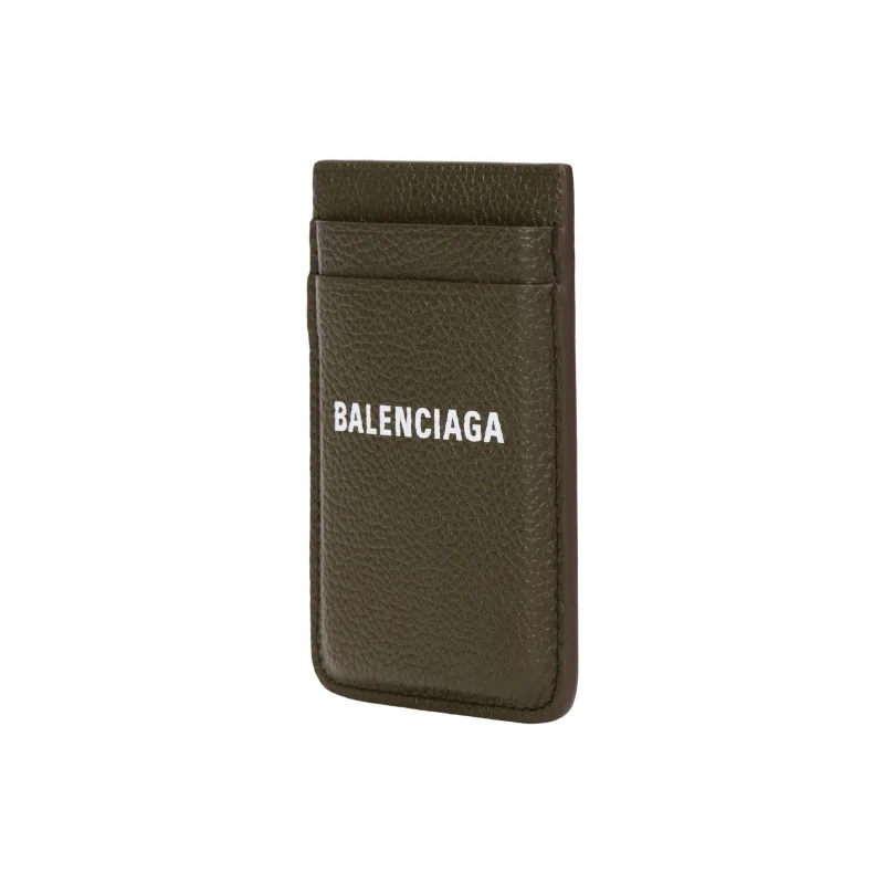 Balenciaga Grained Calfskin Card Holder Men's Dark Green & White-2