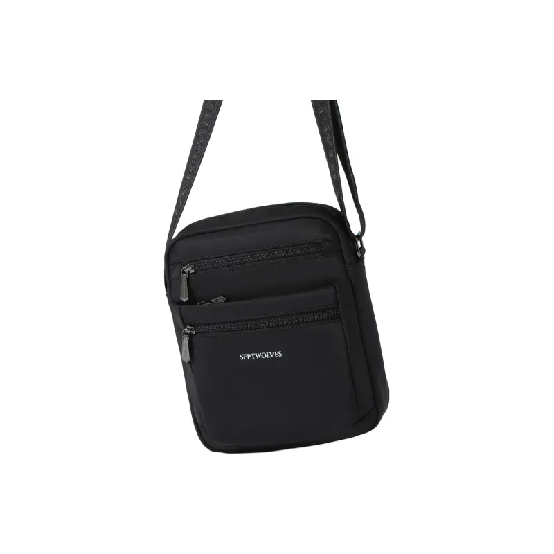 SEPTWOLVES Fabric Wide Shoulder Strap Men's Portable Crossbody Bag Men's Black-3