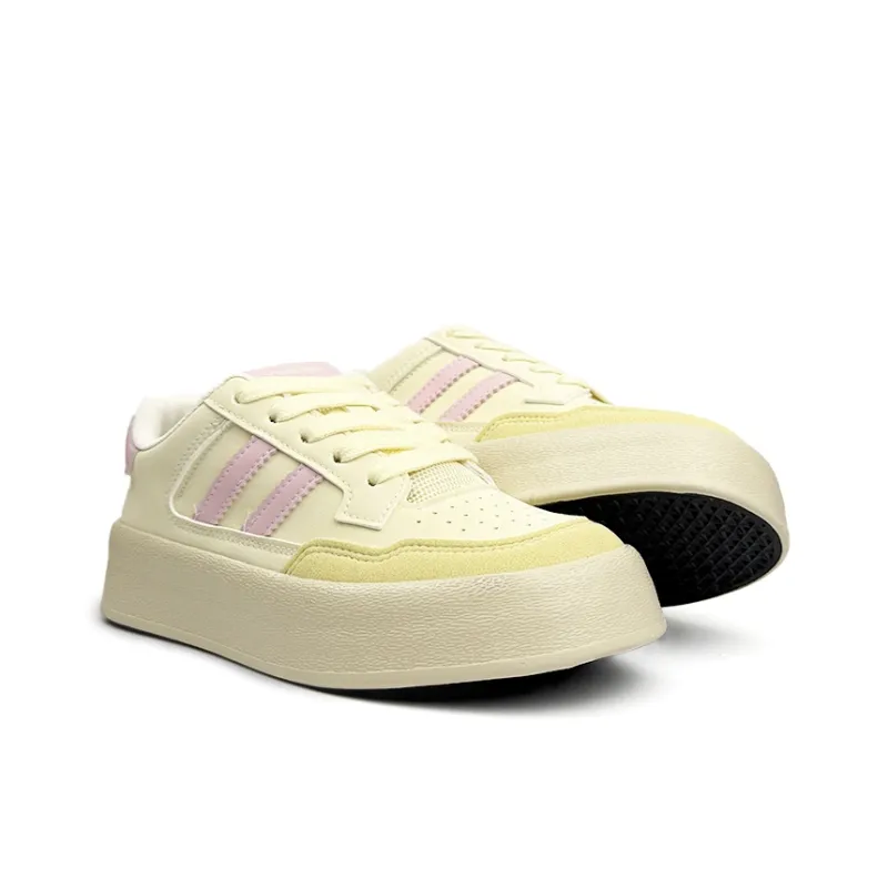 Mengsai Slip-Resistant Cushioning Abrasion-Resistant Low-Top Skateboard Shoes Women's Yellow Pink-4