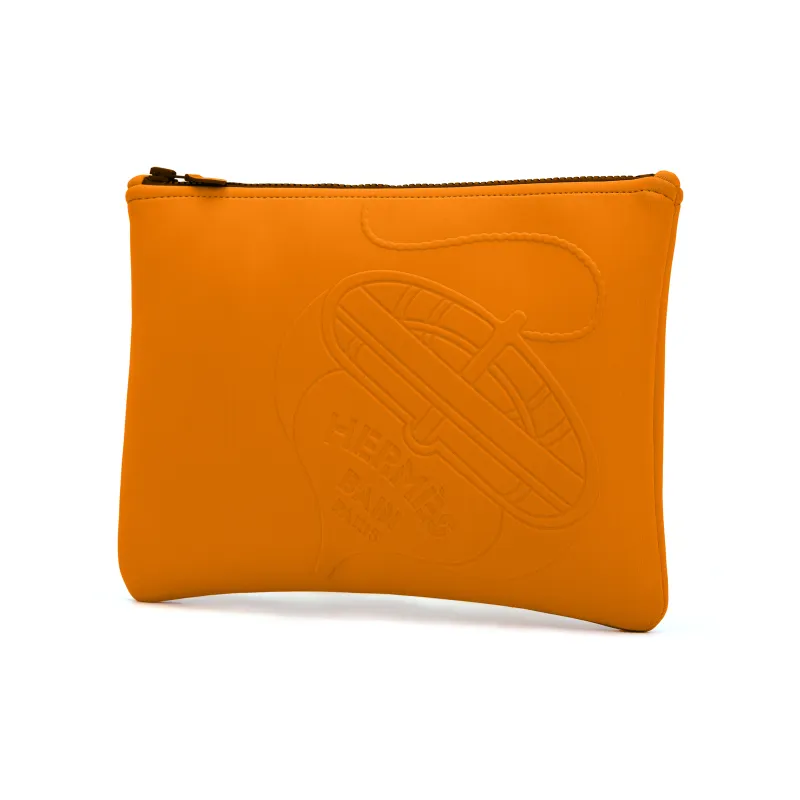 HERMES Polyamide Clutch Medium Size Women's Orange-2