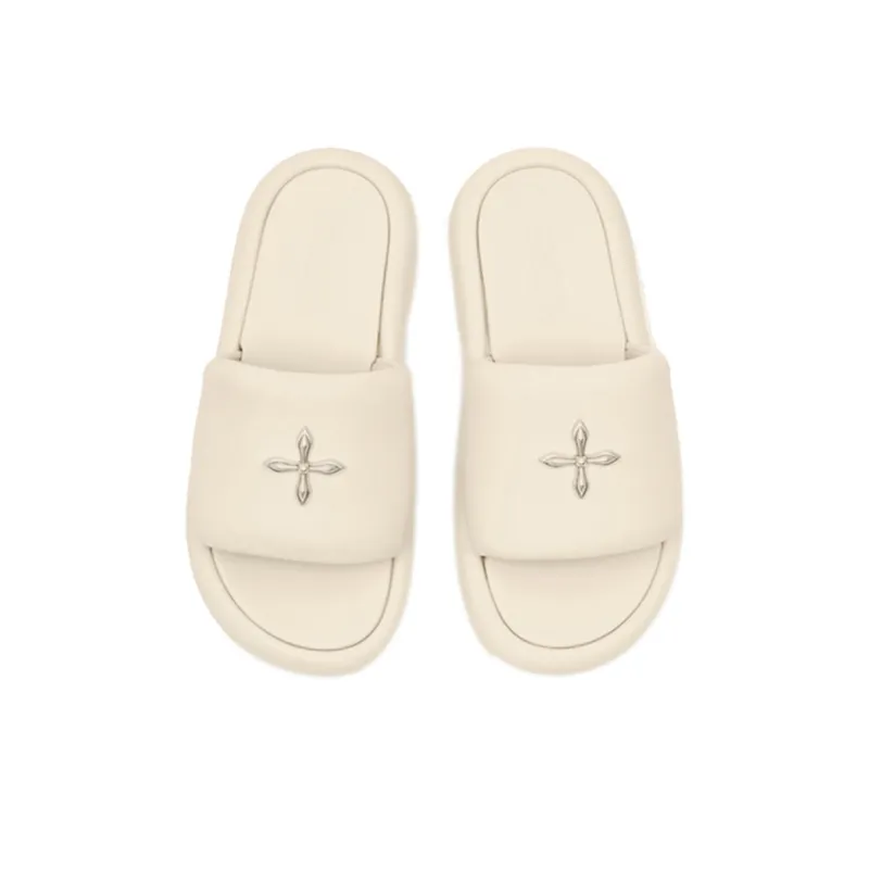 SMFK Compass Rubber Sole Slip-Resistant Slide Slippers Women's Milk White-2