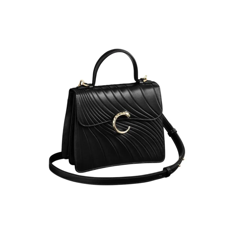 CARTIER PANTHÈRE Calfskin One Shoulder Handbags Small Size Women's Black-0