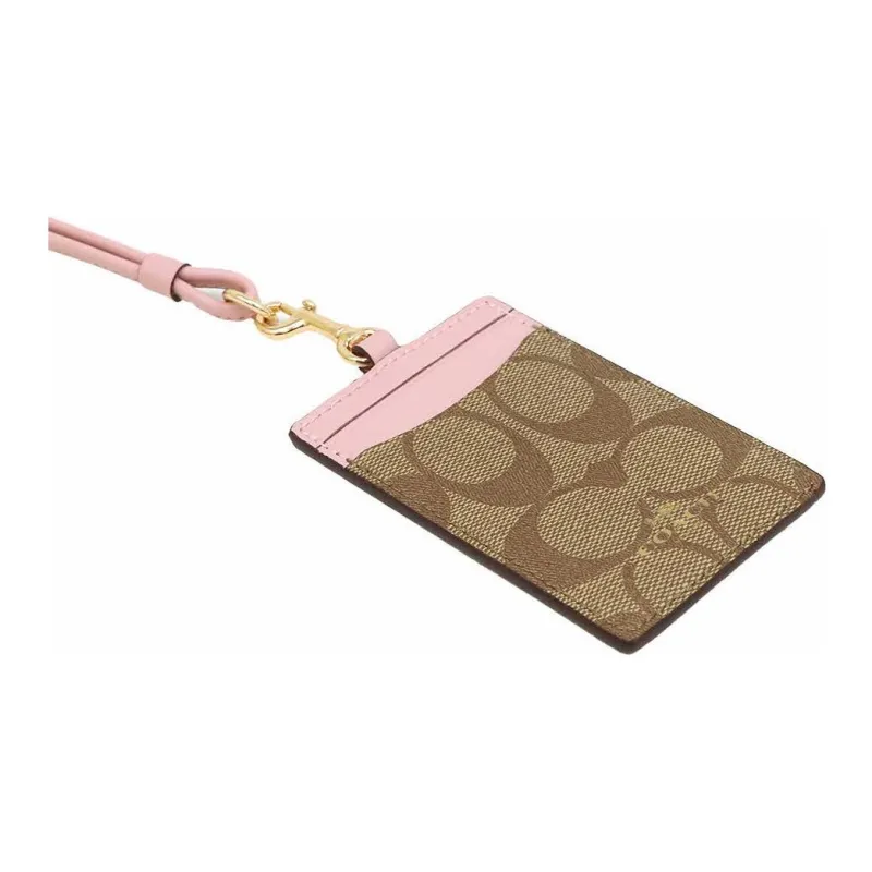 COACH Artificial Leather Card Sleeve Holder Women's Khaki With Light Pink Accents-3