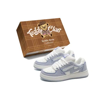 Teddy Bear Collection Coverage Anti Slip And Wear Resistant Low Top Skateboard Shoes Unisex Gray Blue