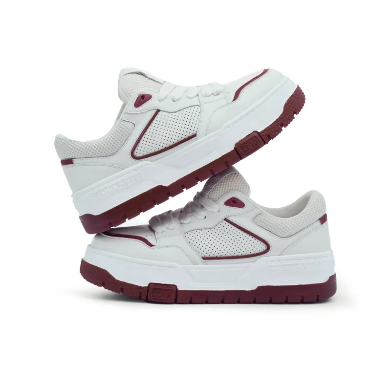 BULLKVIE Anti Slip Wear Resistant Lightweight Breathable Height Increasing Low Top Skateboard Shoes Men's White Red-1