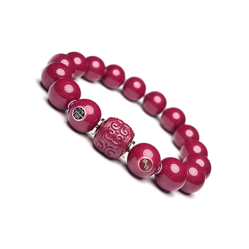 MOUNTAINS AND MANS Cinnabar New Chinese Style Peaceful Auspicious Beaded Bracelet Unisex-1