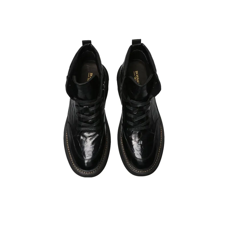 BOSSSUNWEN Classic Soft Leather Martin Boot Men's Black-11