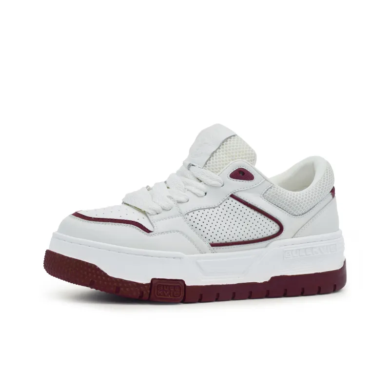BULLKVIE Anti Slip Wear Resistant Lightweight Breathable Height Increasing Low Top Skateboard Shoes Men's White Red-0