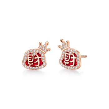 Lao Feng Xiang S999 Fine Silver Stud Earrings Women's
