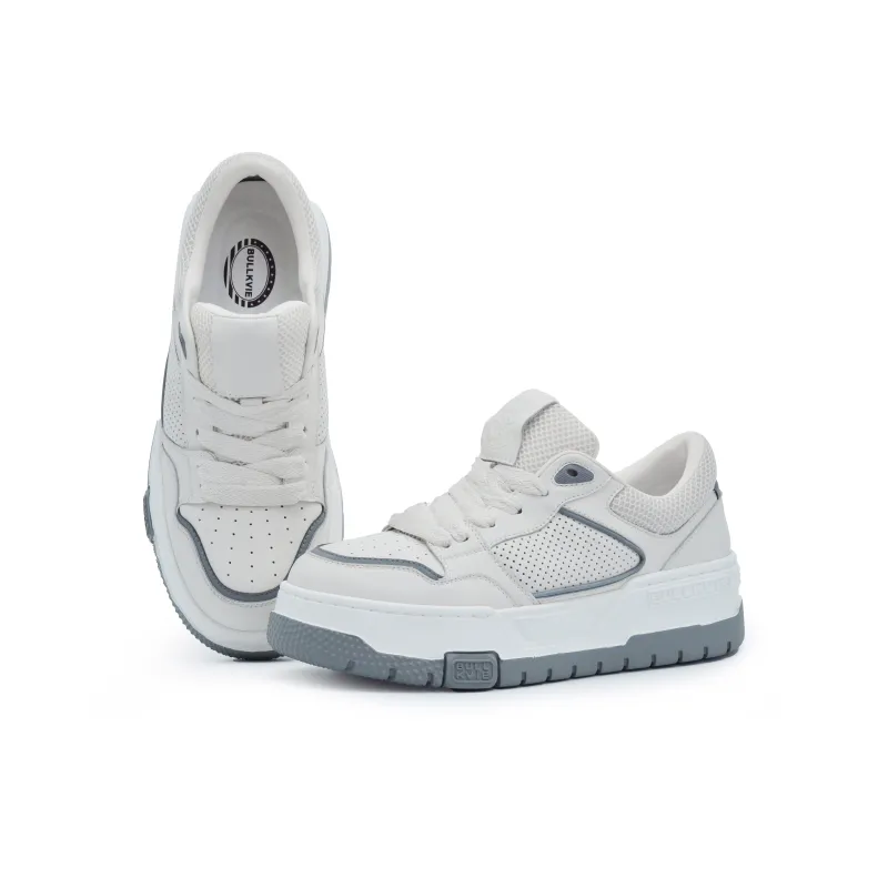 BULLKVIE Anti Slip Wear Resistant Lightweight Breathable Height Increasing Low Top Skateboard Shoes Men's White Gray-5