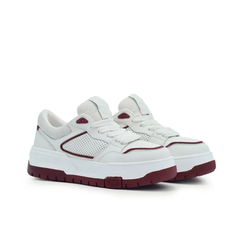 BULLKVIE Anti Slip Wear Resistant Lightweight Breathable Height Increasing Low Top Skateboard Shoes Men's White Red-6
