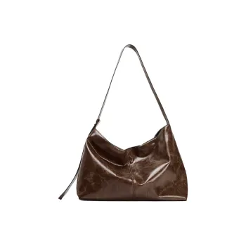 ZARA PU Shoulder Bag Large Size Women's Dark Brown Yellow